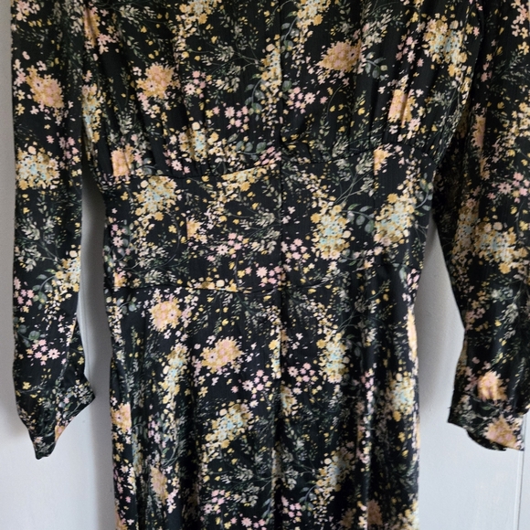 Zara Blogger FAV Floral Midi Dress high mock neck full A-line skirt curved hem S - Picture 8 of 12